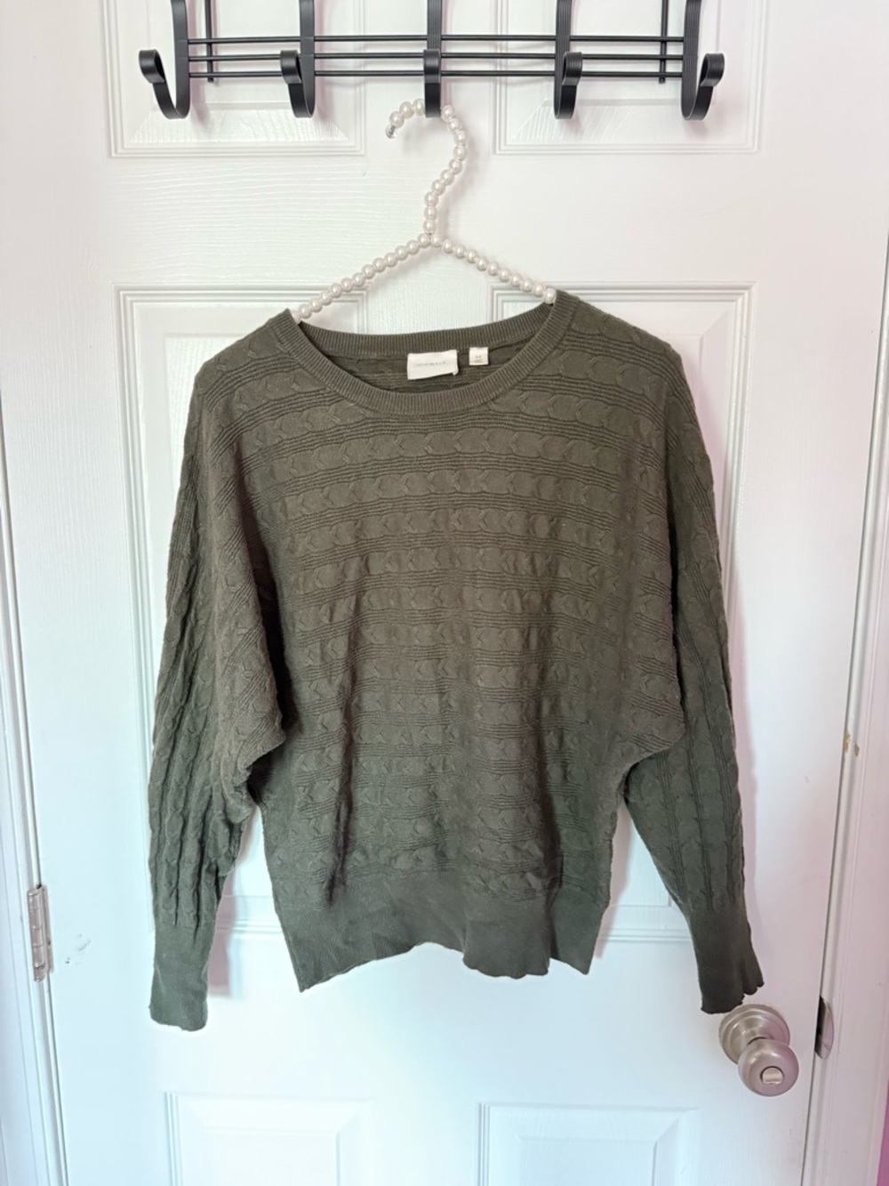 Cyrus Olive Green Cable Knit Crewneck Sweater